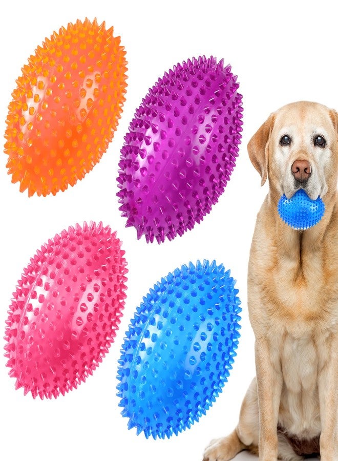 Silipull 4 Pcs Spiky Squeaker Football Dog Toy for Medium Large Dogs Spiky Dog Balls Puppy Chew Toys for Aggressive Chewers Training Fetch (Vivid,4.5 x 3.1 Inch) - Image 1